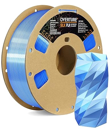 OVERTURE Silk PLA 1.75mm Dual Color Filament, Clog-Free Shiny 3D Printer Filament, 1kg Spool(2.2lbs), Dimensional Accuracy  /- 0.03 mm, Fit Most FDM Printer(Silk Blue-Sliver)