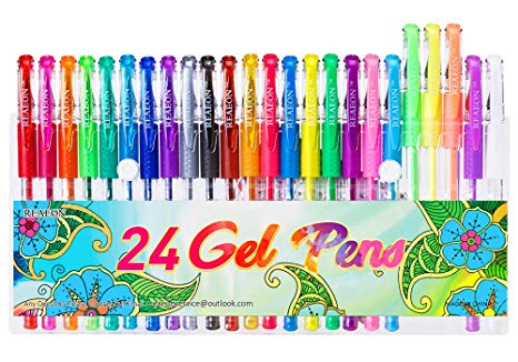 24 Colors Gel Pens, Scented Gel Pen Coloring Set Art Markers for Adult Coloring Books Drawing Note Taking, 40% More Ink for Kids