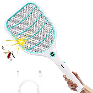 ZOMAKE Bug Zapper Racket,Electric Rechargeable Mosquito, Fly Killer and Bug Zapper Swatter - USB Charging - 3000 Volt - Bright LED Light - Unique 3-Layer Safety Mesh Safe to Touch