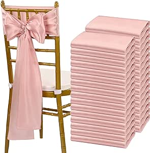 fani 120 PCS Rose Gold Satin Chair Sashes Bows Universal Chair Cover for Wedding Reception Restaurant Event Decoration Banquet,Party,Hotel Event Decorations (7 x 108 inch)