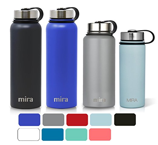 MIRA 40 oz, 32 oz or 18 oz Stainless Steel Vacuum Insulated Wide Mouth Water Bottle | Thermos Keeps Cold for 24 hours, Hot for 12 hours | Powder Coated Travel Flask