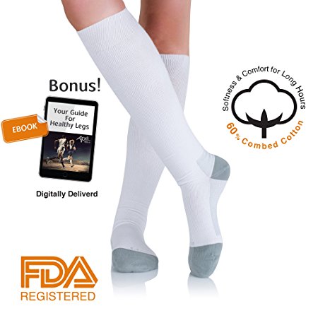 Knee High Compression Socks for Men & Women by AprilTex. Helps Blood Clots, Plantar Fasciitis, Pain, Swollen Feet & Varicose Veins. Long Hours Support Hose - Pregnancy, Travel, Flight, Nurse