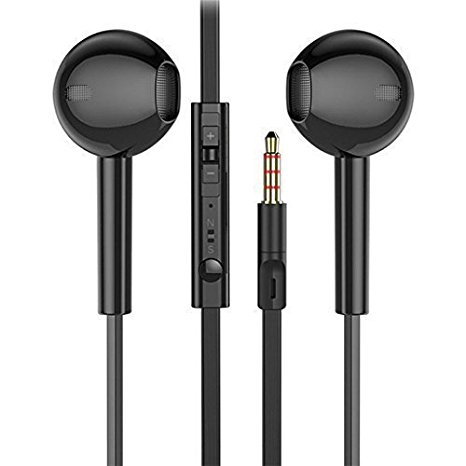 BYZ S389 Flat Cable In-Ear Headphone With Microphone and Volume Control Earbuds for Cellphones, Laptops and 3.5mm Devices (Black)