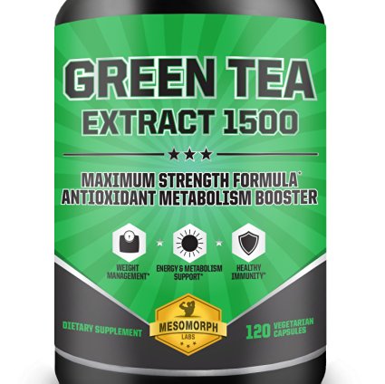 Green Tea Extract 1500 Supplement with EGCG | High Potency Antioxidant For Weight Loss | Heart Healthy Metabolism Booster With A 100% Money Back Guarantee | 60 Day Supply | 120 Vegetarian Capsules