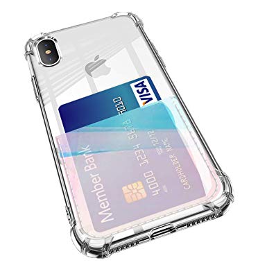 ANHONG iPhone X/Xs Clear Case with Card Holder, [Slim Fit] Protective Soft TPU Shockproof Case with Hologram TPU Card Holder for iPhone X/Xs 5.5 Inch (2018) (Hologram Blue)