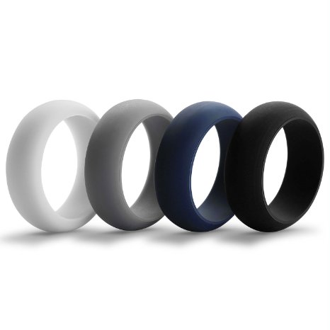 AVEN Mens Silicone Wedding Ring - 4 Rings Pack - 8.7mm Wide(2mm Thick)-Black, Gray, Light Gray,Navy