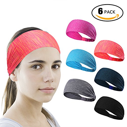 6 Pieces Sport Headband Yoga/Cycling/Running /Fitness Exercise Hairband Elastic Sweatband for Unisex