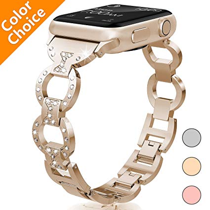 HiGoing Bling Band Compatible with Apple Watch Band 38mm 40mm, Diamond Rhinestone Stainless Steel Metal Replacement Wristband Strap iWatch Series 4 3 2 1 (Vintage Gold)