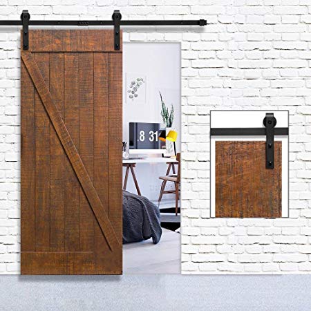 Homlux Heavy Duty Sturdy Sliding Barn Door Hardware Kit 8ft One Door - Smoothly and Quietly - Simple and Easy to Install - Fit 1 3/8-1 3/4" thickness (Black)(J Shape Hangers)