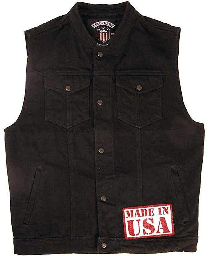 Legendary USA Men's Revolution Black Denim Motorcycle Vest - Made in USA