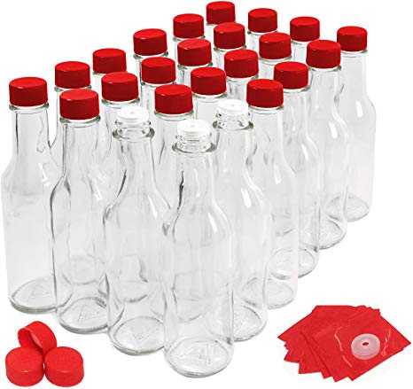 Hot Sauce Bottles with Red Caps & Shrink Bands, 5 Oz - Case of 24