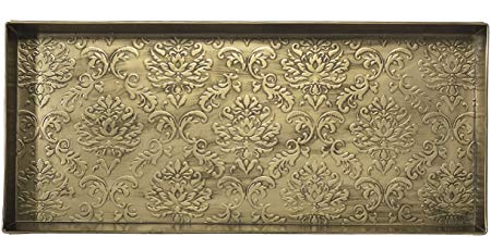 HF by LT Damask Pattern Metal Boot Tray, 30" by 13", Antique Brass Finish