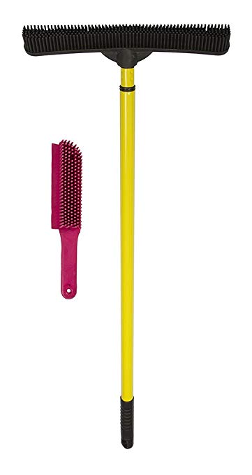 Evriholder FURemover Broom with Squeegee and Lint Brush Combo, Made from Natural Rubber, Multi-Surface and Pet Hair Removal, Telescoping Handle that Extends from 3 ft to 5 ft