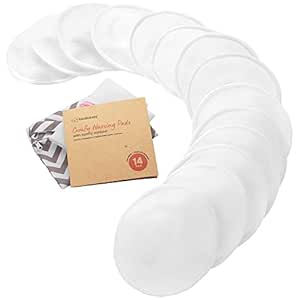 Bio Bambus Stilleinlagen - 14 Waschbare Stilleinlagen ​  Wäschebeutel - Wiederverwendbare Stilleinlagen für die Mutterschaft - Stilleinlagen Waschbar (Soft White, L 12cm)