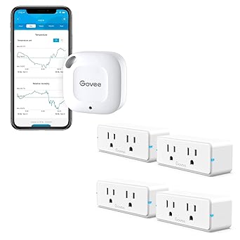 Govee Hygrometer Thermometer Bundle with Govee Dual Smart Plug 4 Pack, 15A WiFi Bluetooth Outlet, Work with Alexa and Google Assistant, 2-in-1 Compact Design