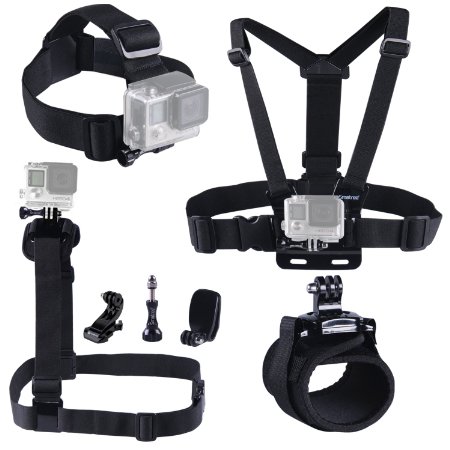 Smatree 7 in 1 Accessories kit for Gopro HD Hero 4 3 3 2 1 Camera include Head Strap Mount Chest Strap Mount Shoulder Harness Mount360 Degree Rotating Wrist Mount  Hat Clip  Aluminum Thumb Screws  J-hook