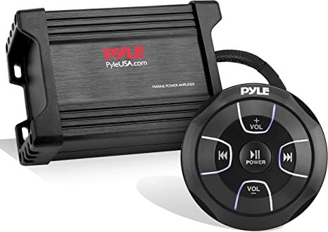 Waterproof Bluetooth Marine Amplifier Receiver - Weatherproof 2 Channel Wireless Amp for Stereo Speaker with 600 Watt Power, Wired RCA, AUX and MP3 Audio Input Cable - Pyle PLMRMBT5B (Black)