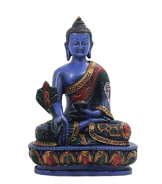 Medicine Buddha Meditating Blue Statue for Peace and Relaxation Resin with Hand painted Finish