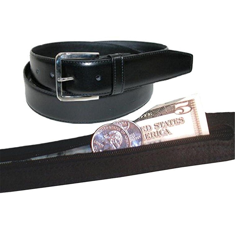 Men's Black Leather Money Belt Sizes 32 through 50
