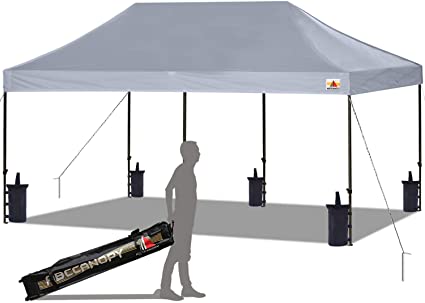 ABCCANOPY Pop up Canopy Tent Commercial Instant Shelter with Wheeled Carry Bag, Bonus 6 Canopy Sand Bags, 10x20 FT (Gray)