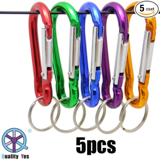 QY 5PCS 2.65 Inch Long Colorful 8 Shape Aluminum Alloy Multiple Use Ring Clip Buckle With Keyring Spring Snap Key Holder Hook Keychain