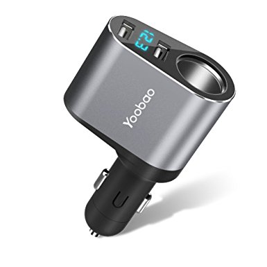 Yoobao Dual USB Car Charger Adapter With Cigarette Lighter Socket for iPhone X/ 8/ 8 Plus/ 7/ 7 Plus/ 6s, iPad mini 2/ 3/ 4 / Air/ Pro, Galaxy S8/ S7, LG G5/ G6/ V20 and More - Gray