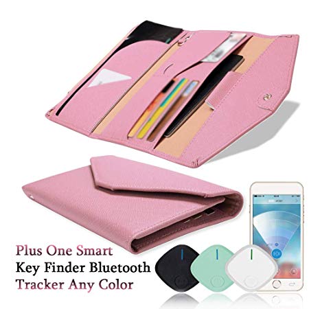 RFID Passport-Holder Wallet with Credit Blocking Card Shields Personal Information from Theft Travel Accessories for Men and Women comes with GPS Tracker Key-Finder (1pack, Pink)
