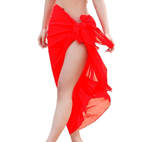 Qiaoer Womens Solid Pareo Scarf Swimwear Cover Up Beach Sarong Swimsuit Wrap (Red)