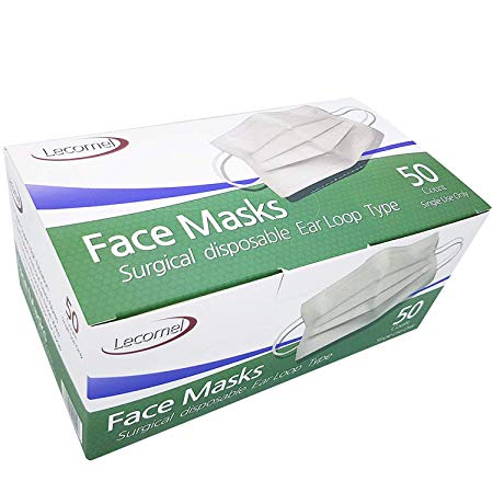Lecomel Face Masks Medical 50 Pcs Box 3Ply Earloop Personal Care Medical Dental Surgical Mask