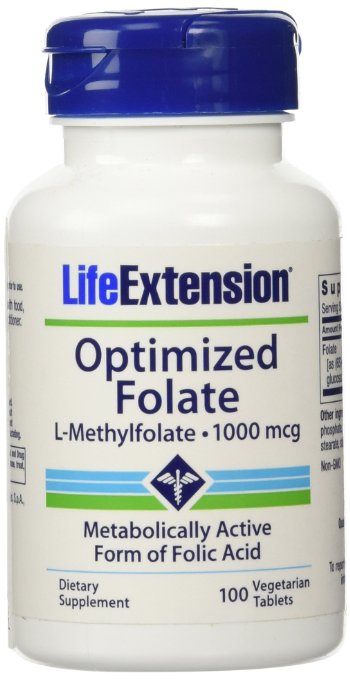 Life Extension Optimized Folate (l-methylfolate), 1000 Mcg, Vegetarian Tablets, 100-Count