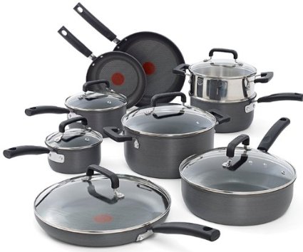 T-fal C770SF Signature Hard Anodized Nonstick Thermo-Spot Heat Indicator Cookware Set 15-Piece Gray