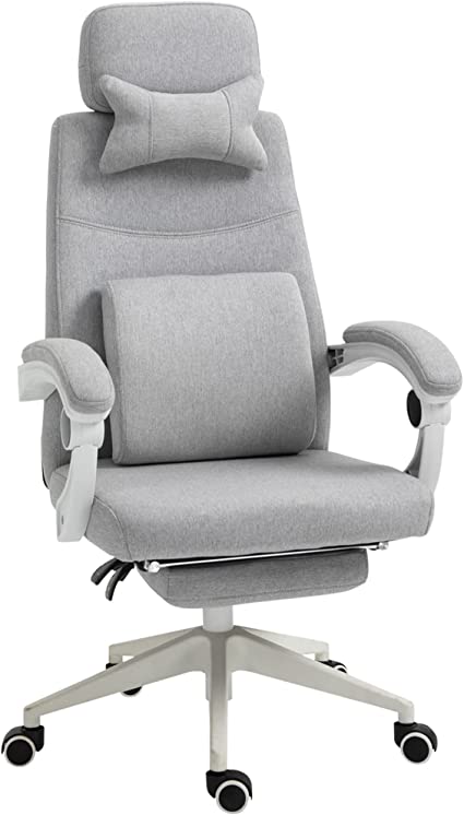 Vinsetto Fauteuil de Bureau Grand Confort Dossier réglable Repose-Pied roulettes 360° Lin 62 x 68 x 127 cm Gris