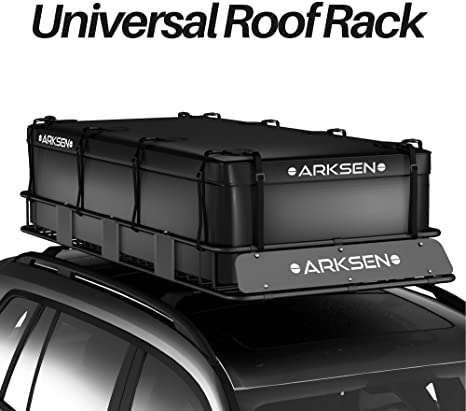 ARKSEN 84 Inch Universal Roof Rack Cargo Basket with Extension Soft-Shell Rooftop Cargo Carrier with Waterproof Car Roof Bag for SUV, Trucks, & Cars - Black