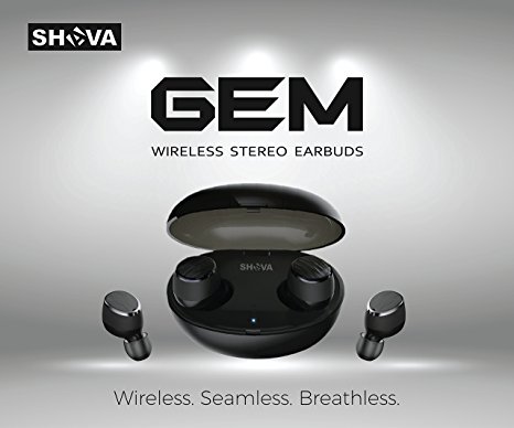 Wireless Earbuds SHAVA GEM True Wireless Stereo Bluetooth 4.2 Headphones Black In-Ear Headset with Mic, Stereo Earbud Headset with Battery Pod