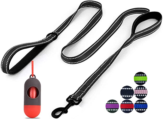LMOBXEVL Dog Leash,5 FT Heavy Duty Dog Leash with Comfortable Padded Double Handle,Reflective No Pull Dog Leashes for Small Medium Large Dogs Outdoor Training Walking Hiking