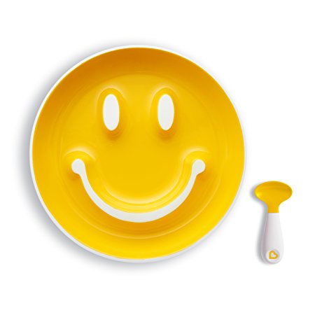 Munchkin Smile 'n Scoop Suction Training Plate and Spoon Set, Yellow