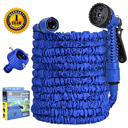 Garden Hose,Expandable Water Hose 50FT,Flexible Garden Hose with 7 Function Spray Nozzle and Solid Fittings,Double Latex Core, Extra Strength Fabric, Lightweight Hose for All Your Watering Needs