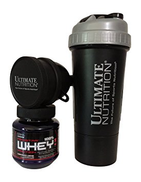 Ultimate Nutrition Prostar Whey Chocolate Sample, TYPHOON Shaker Cup and Funnel with Pill Case