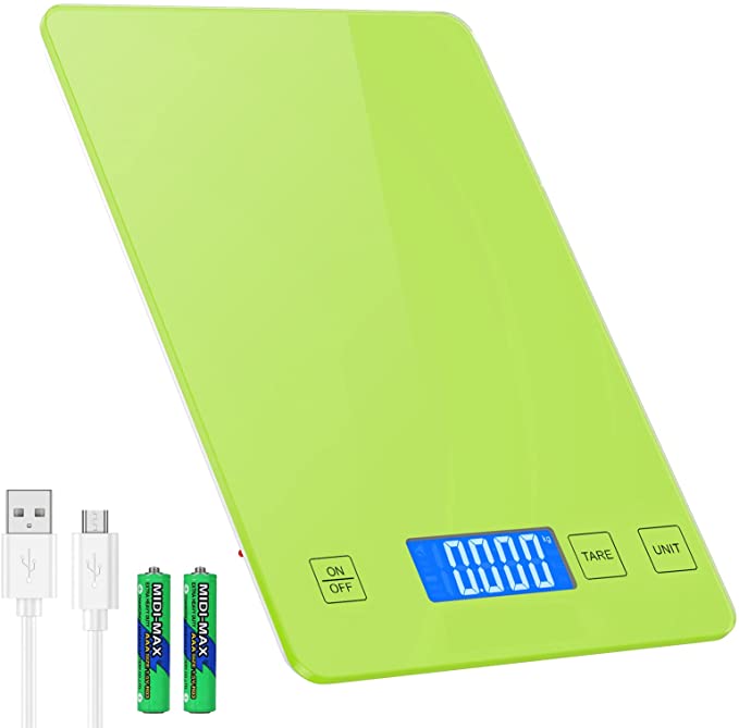 ORIA Kitchen Scale, 15kg/33lb Food Scale Digital Weight Grams and oz, 1g/0.1oz Precise Graduation, with 1 USB Charging Cable, Tempered Glass Platform for Cooking Baking, Green