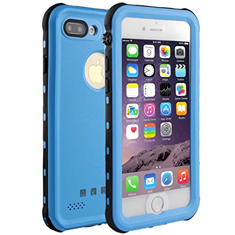 iPhone 7 Plus Waterproof Case, [Fully Sealed] 6.6ft Underwater IP68 Certified Ultra Slim [Sensitive Touch Screen] Dustproof Snowproof Shockproof Case with Universal Holder for iPhone 7 Plus (Blue)