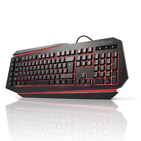 aLLreLi K9500U LED Backlit Gaming Keyboard with Customized Keys 5 User Profiles for Specific Games Comfortable Ergonomic Design UK Layout