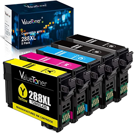 Valuetoner Remanufactured Ink Cartridge Replacement for Epson T288XL 288XL 288 XL to use with XP-430 XP-340 XP-440 XP-330 XP-434 XP-446 Printer (2 Black, 1 Cyan, 1 Magenta, 1 Yellow, 5 Pack)