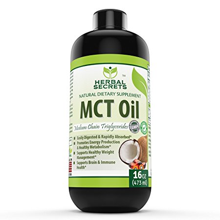 Herbal Secret 100% Pure MCT Oil, 16 Fl Oz - Helps in Weight Management * Maintain Lean Muscle Tissue*