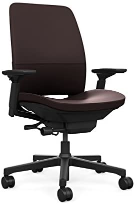 Steelcase Amia Ergonomic Office Chair with Adjustable Back Tension and Arms | Flexible Lumbar with Sliding Seat | Black Frame and Mahogany Leather