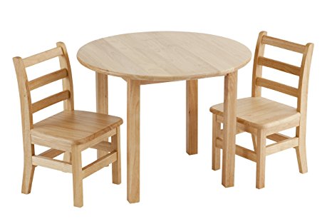 ECR4Kids 30" Round Wood Table with Two Chairs , Natural