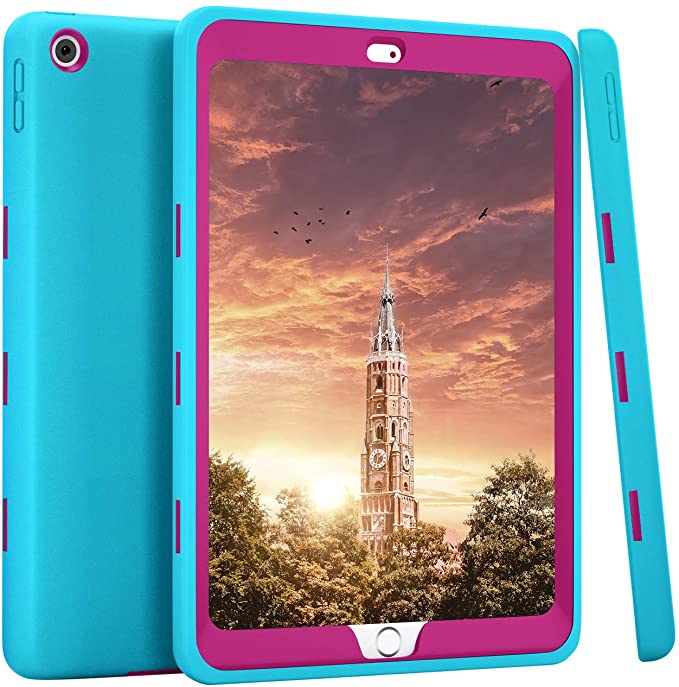 iPad 10.2 Case, iPad 7th Generation Case, 2019 - High-Impact Shock Absorbent Dual Layer Silicone and Hard PC Bumper Protective Case (Turquoise/Hot Pink)