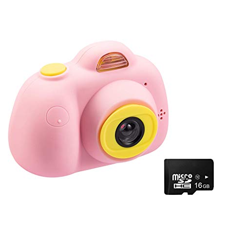 Abdtech Kids Camera Video Cameras Gifts for Girls, Mini Rechargeable Children Shockproof Digital Camcorders Little Girl Toys Gift 8MP with Battery 2 Inch Screen 16GB SD Card ( Pink )