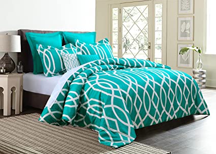 EMPIRE Home Anbu Modern 7 Piece Comforter Set (Full Size, Teal Blue)
