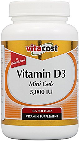 Vitacost Vitamin D3 -- 5000 IU - 365 Softgels - Mini Gels