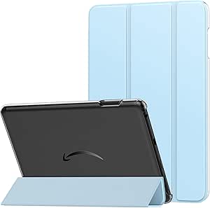 MoKo Case Fits All-New Amazon Kindle Fire HD 8 & 8 Plus Tablet(12/10th Gen,2022/2020 Release)8",PU Leather Trifold Stand Cover with Translucent Frosted Backshell with Auto Wake/Sleep Function,Sky Blue